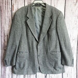 Vintage Camel Hair Blend 44-R Blazer 2-Button Gray Herringbone Sport Coat
